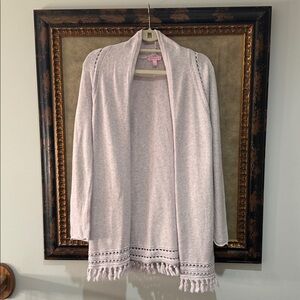 Lilly Pulitzer Pale Orchid Cardigan w/ Cut-Outs & Fringed Bottom
